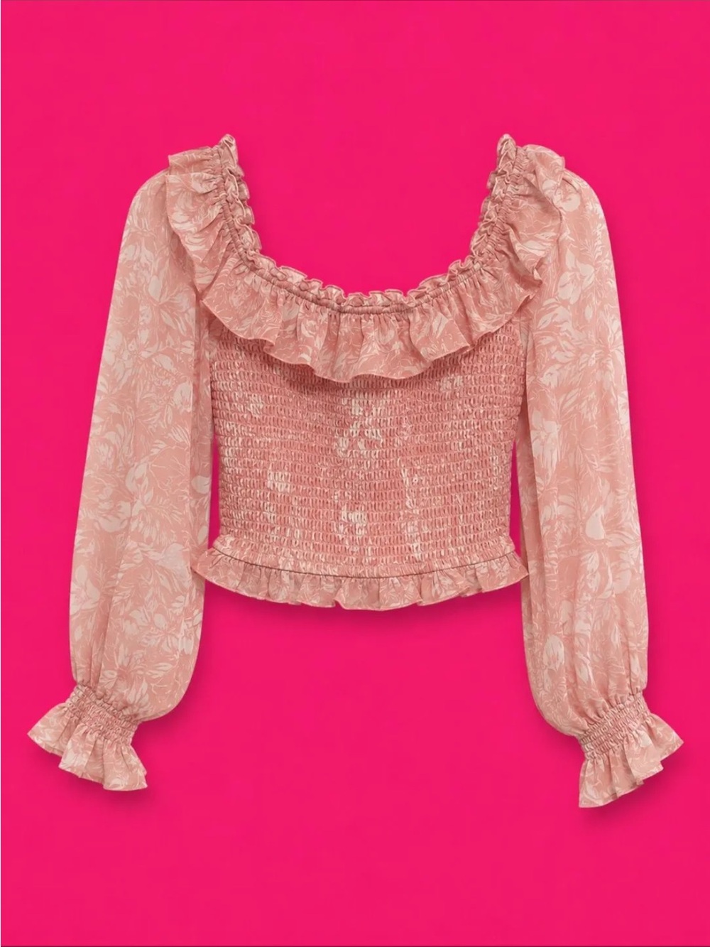 Promesa Blush Pink Smocked Ruffle Long-Sleeve Top